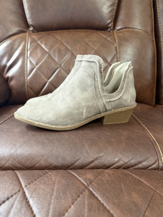 Sugar Shoes - Sugar Western Taupe Studded Trim Low Heel Ankle Booties